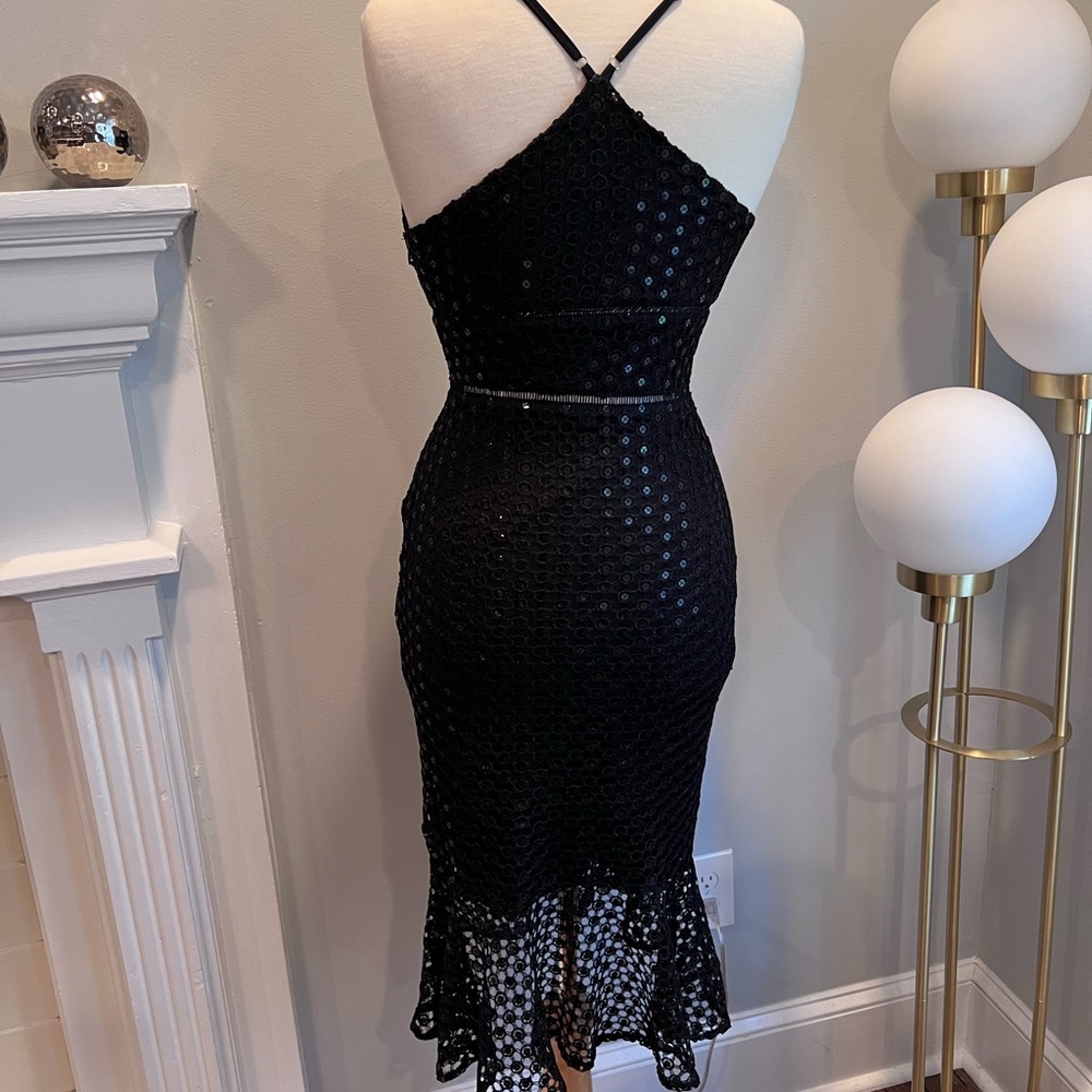 Lulu's Chance Encounter Black Sequin Lace Trumpet Midi Dress - Picture 6 of 8